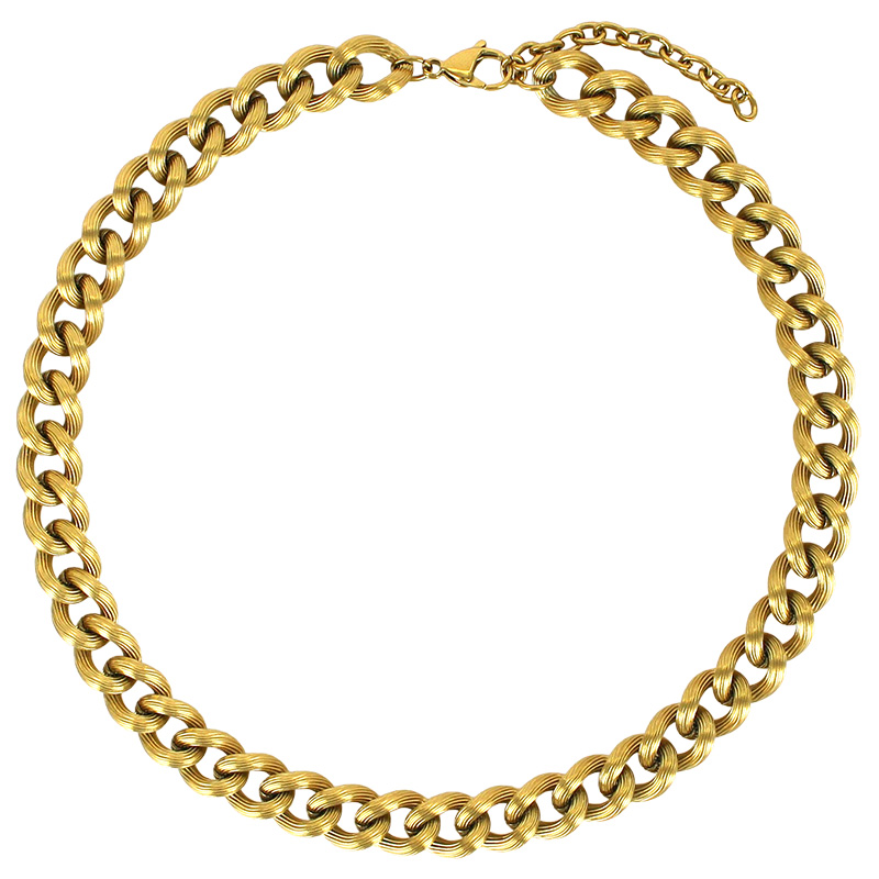 Collier maille gourmette épaisse et striée en acier doré