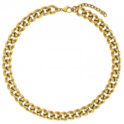 Collier maille gourmette épaisse et striée en acier doré