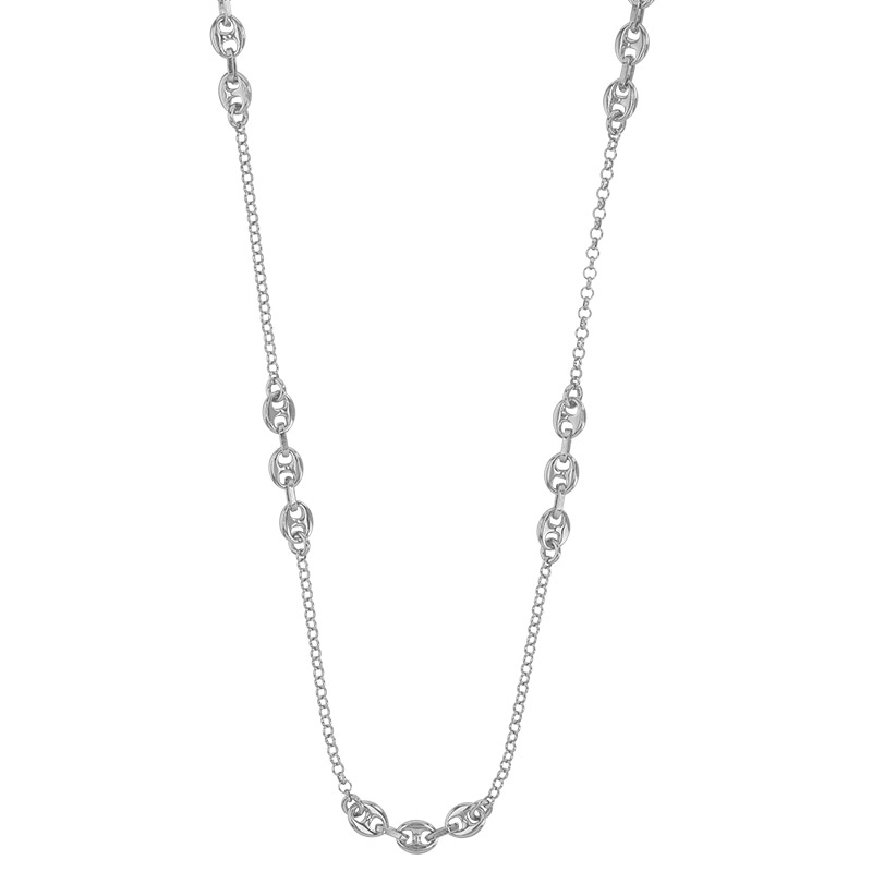 Collier maille grain de café en argent 925/1000 platiné