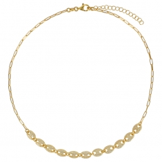 Collier maille grains de café orné d'oxydes, argent 925/1000 doré