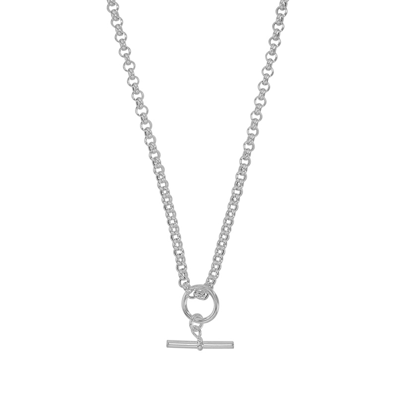 Collier maille jaseron avec barre et cercle en pampille, argent 925/1000