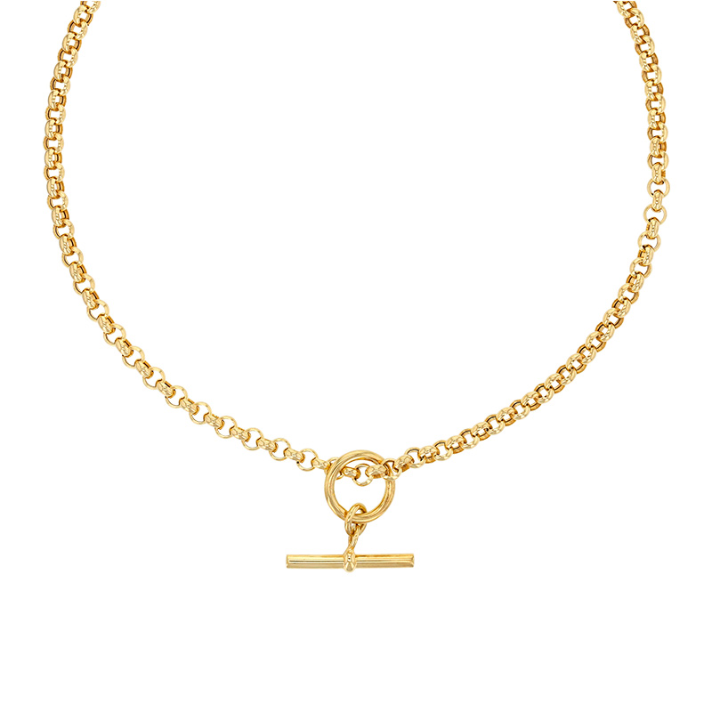 Collier maille jaseron avec barre et cercle en pampille, argent 925/1000