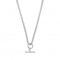 Collier maille jaseron avec barre et cercle en pampille, argent 925/1000