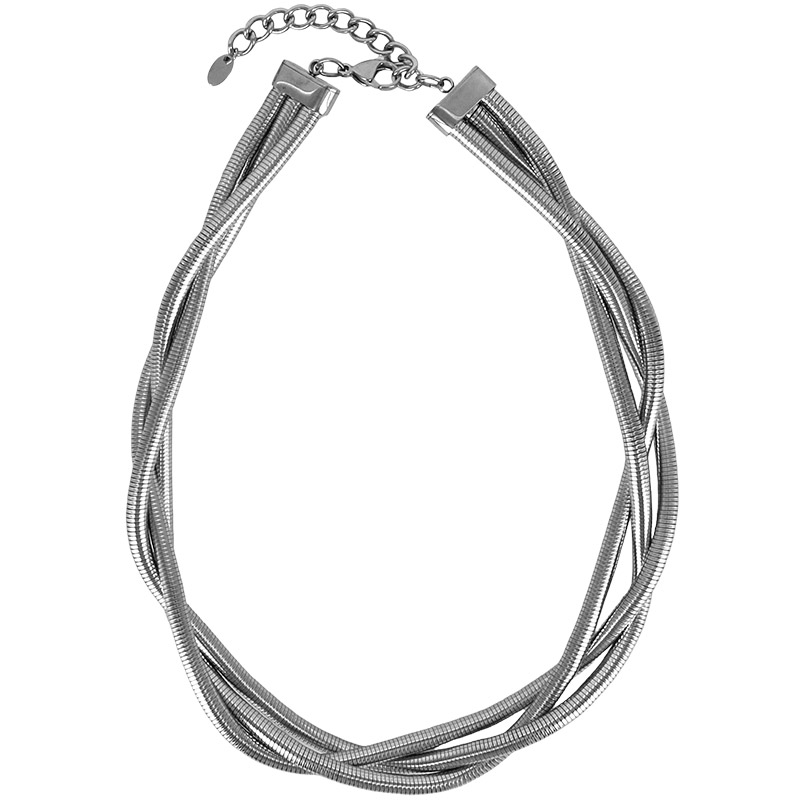 Collier maille oméga torsadée fermoir menotte, en acier doré