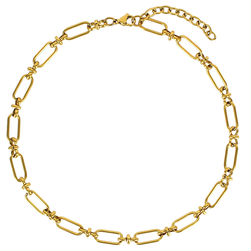 Collier maille ovale et motif infini en acier doré