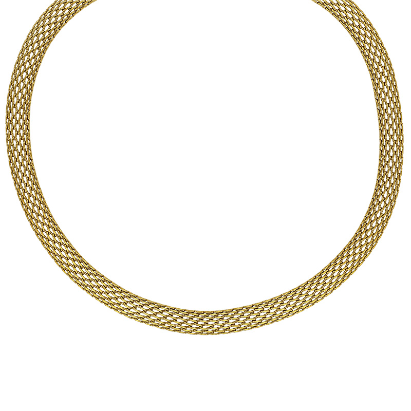 Collier maille plate tissé en acier doré