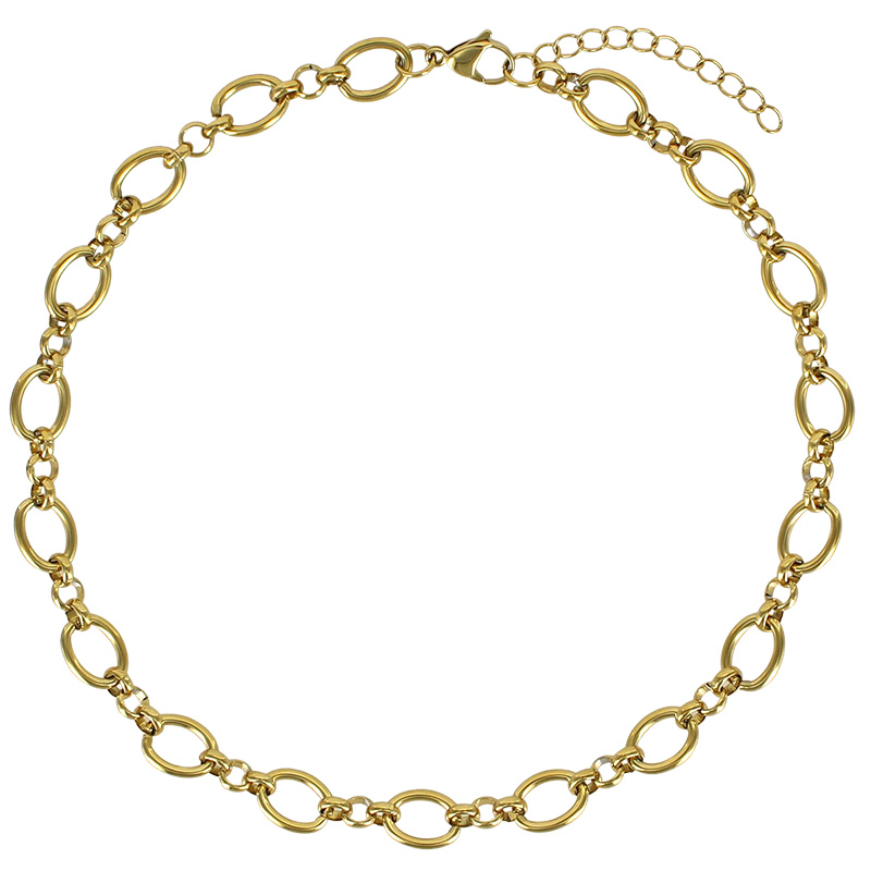 Collier maille ronde alternée en acier doré