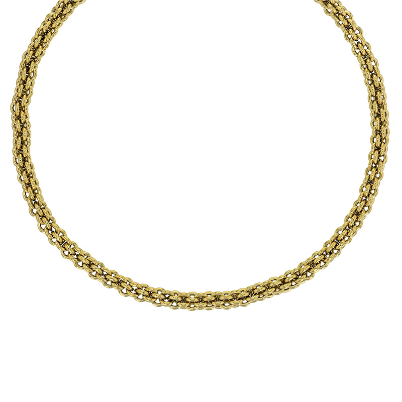 Collier maille ronde entrelacée en acier doré