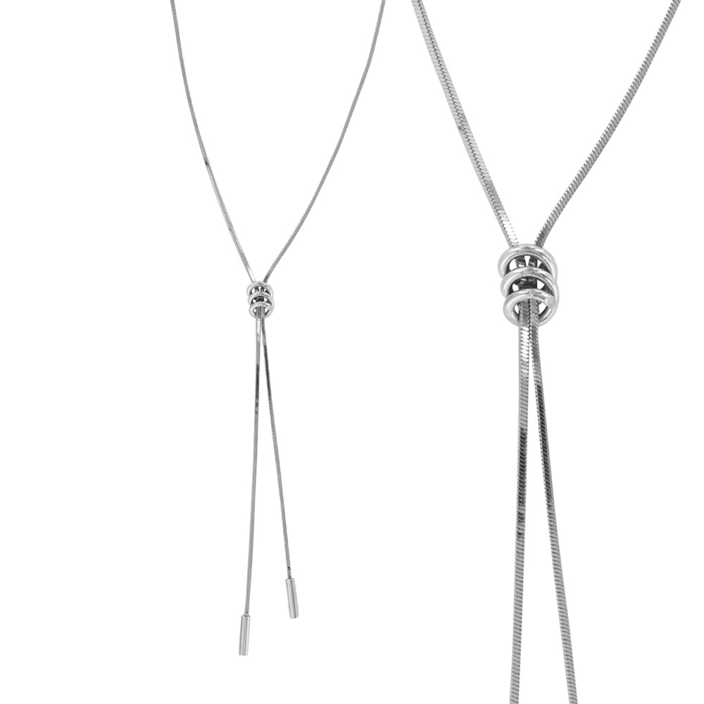 Collier maille serpent avec 3 cercles en argent rhodié 925/1000