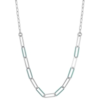 Collier mailles allongées, émail bleu turquoise, argent 925/1000 rhodié