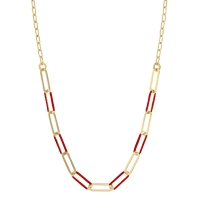 Collier mailles allongées, émail rouge, argent 925/1000 doré