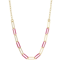 Collier mailles allongées, émail rouge, argent 925/1000 doré