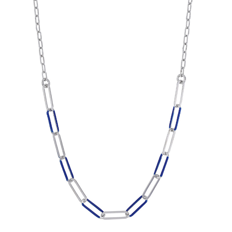 Collier mailles allongées, émail rouge, argent 925/1000 doré