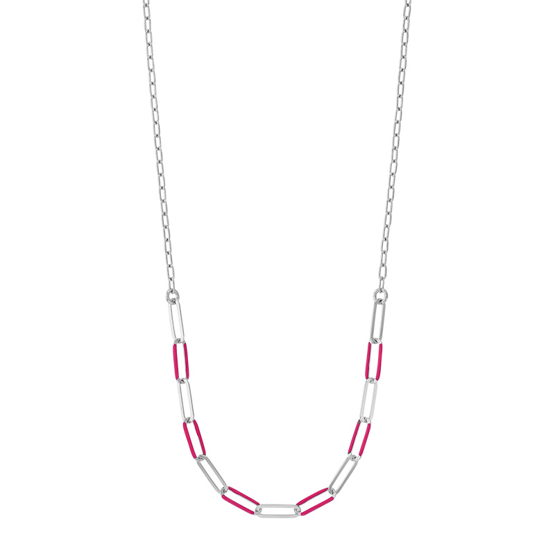 Collier mailles allongées, émail rouge, argent 925/1000 doré
