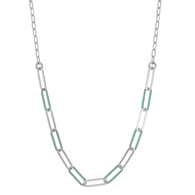 Collier mailles allongées, émail rouge, argent 925/1000 doré