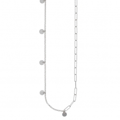 Collier mailles argent 925/1000 rhodié diamantées et pampilles rondes