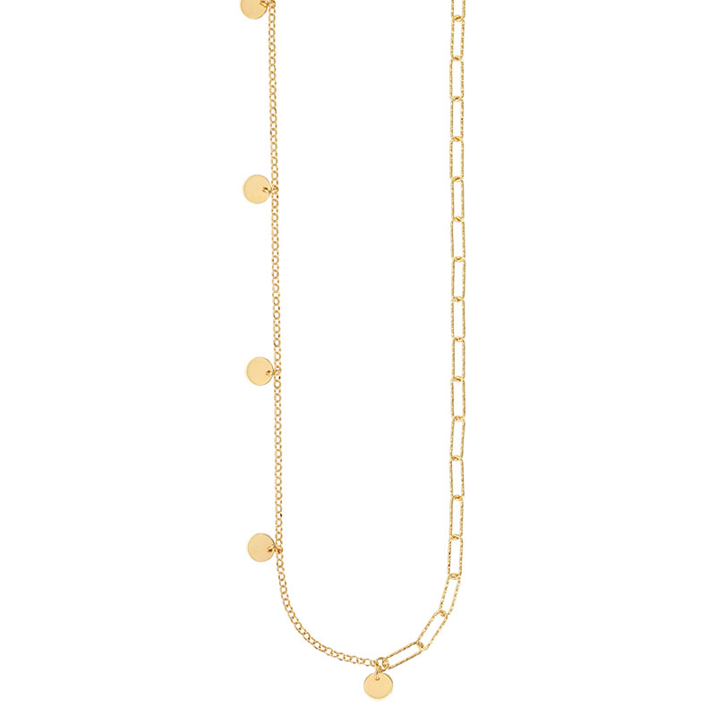 Collier mailles argent 925/1000 doré diamantées et pampilles rondes