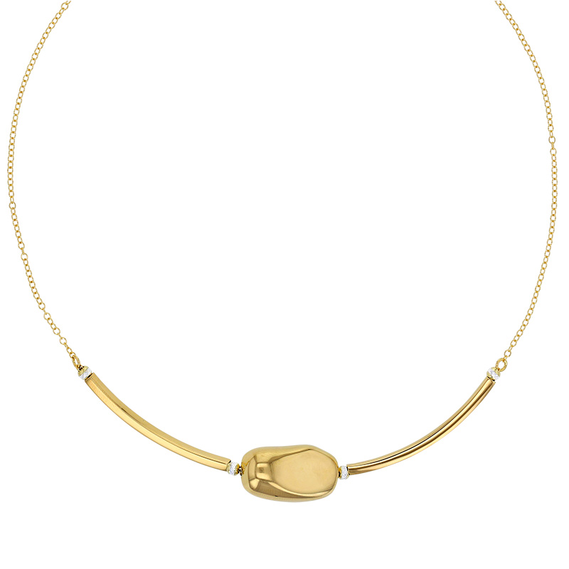 Collier maillons tubulaires avec forme pierre en argent 925/1000 doré
