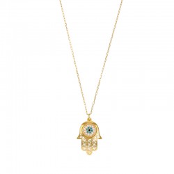 Collier main de Fatma avec oeil orné d’oxydes, Or 375/1000