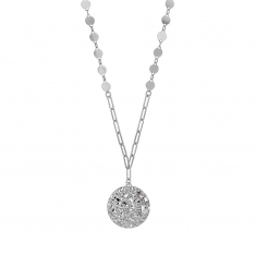 Collier médaille ronde martelée en argent 925/1000 rhodié