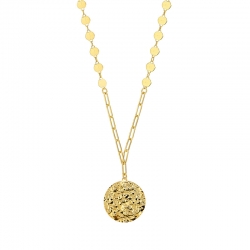 Collier médaille ronde martelée en argent 925/1000 rhodié