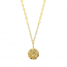 Collier médaille ronde martelée en argent doré 925/1000