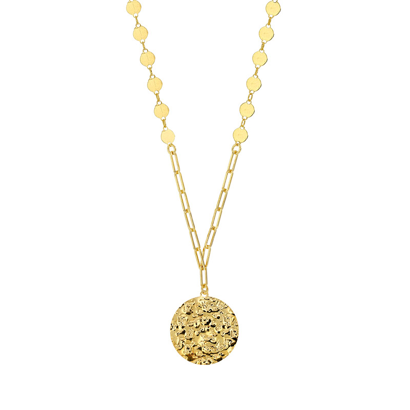 Collier médaille ronde martelée en argent 925/1000 rhodié