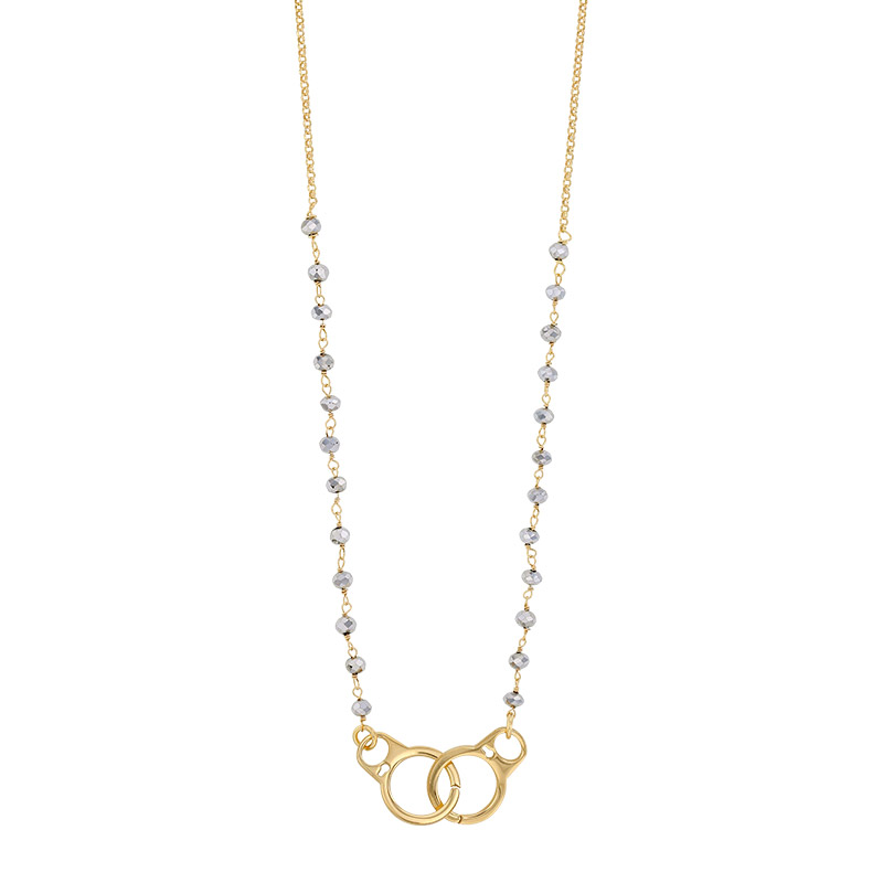 Collier menottes cristaux facettés gris, argent 925/1000 doré