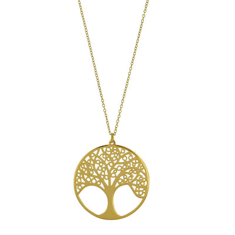 Collier motif arbre de vie ajouré en acier doré