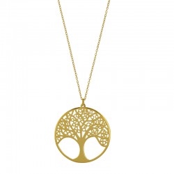 Collier motif arbre de vie ajouré en acier doré