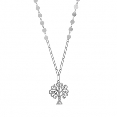 Collier motif arbre de vie martelé en argent 925/1000 rhodié