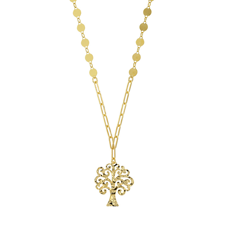 Collier motif arbre de vie martelé en argent doré 925/1000