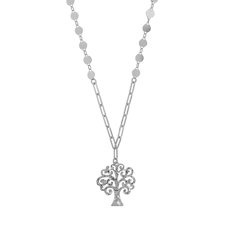 Collier motif arbre de vie martelé en argent 925/1000 rhodié