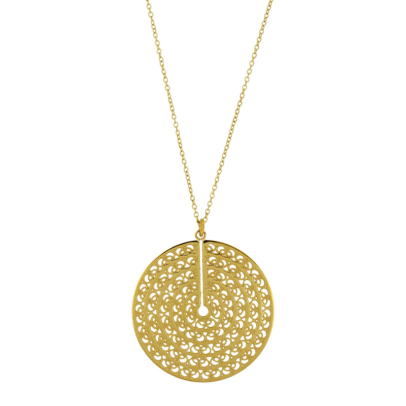 Collier motif disque ajouré en acier doré