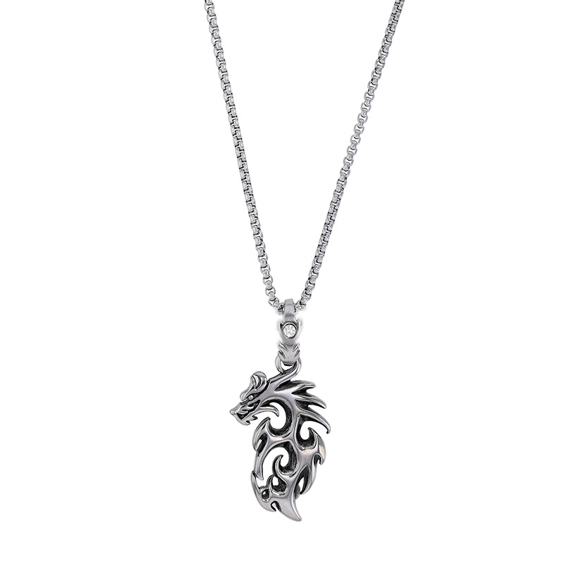 Collier motif dragon maille pop-corn en acier doré