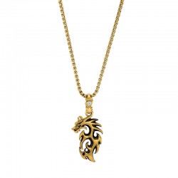 Collier motif dragon maille pop-corn en acier doré