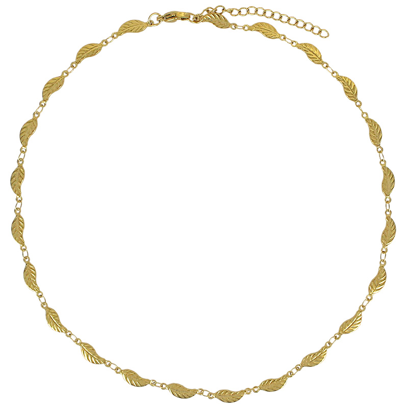 Collier motif feuille en acier doré