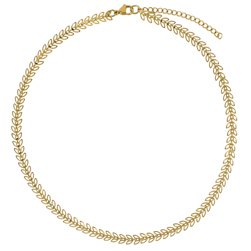Collier motif feuille évidée en acier doré
