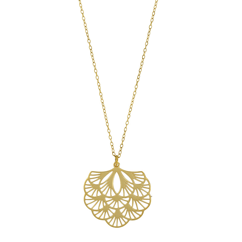 Collier motif fleur ajourée en acier doré