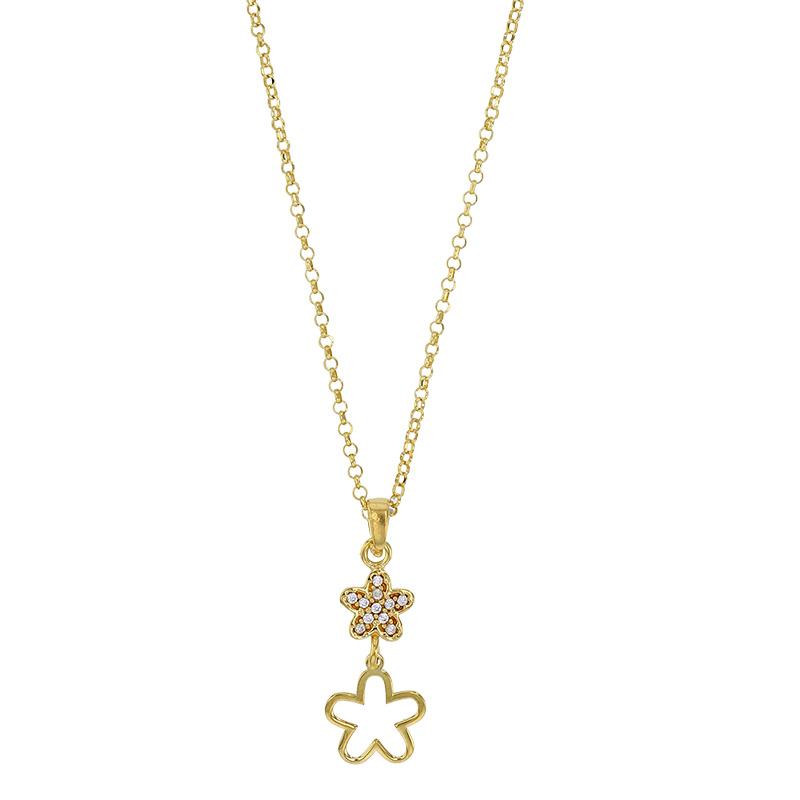 Collier motif 2 fleurs dont une avec oxydes en argent 925/1000 doré