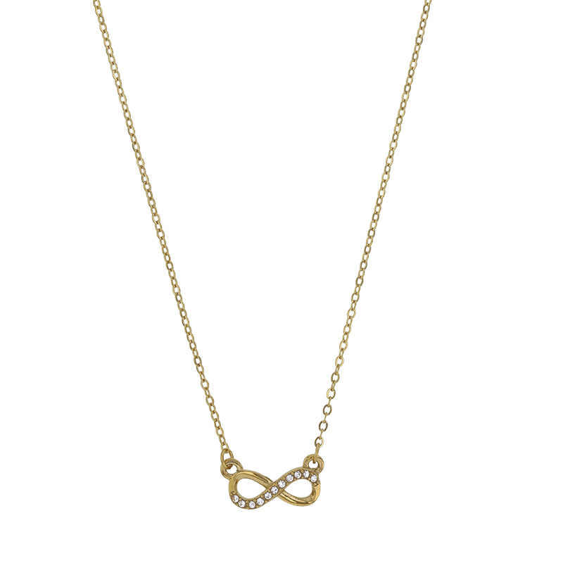 Collier motif infini orné de cristaux, acier doré