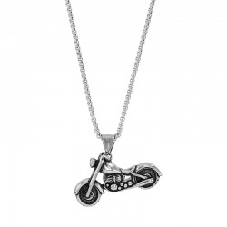 Collier motif moto maille pop-corn en acier