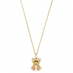 Collier motif ourson en émail blanc, argent 925/1000 doré