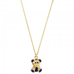Collier motif ourson en émail blanc, argent 925/1000 doré