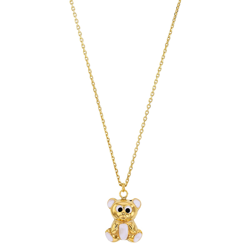 Collier motif ourson en émail blanc, argent 925/1000 doré