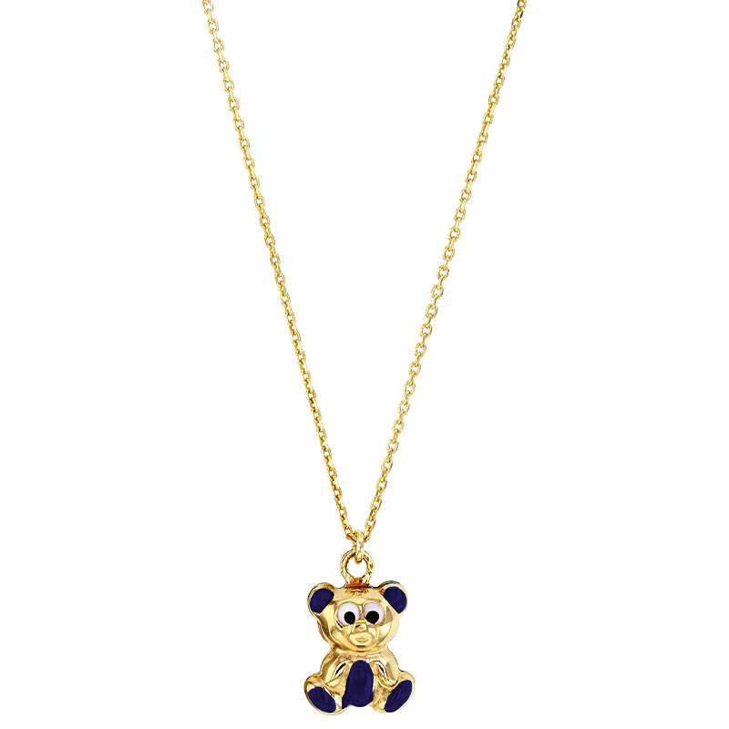 Collier motif ourson en émail blanc, argent 925/1000 doré