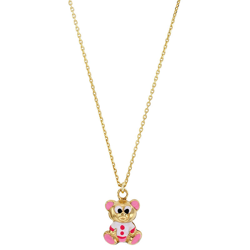 Collier motif ourson en émail blanc, argent 925/1000 doré