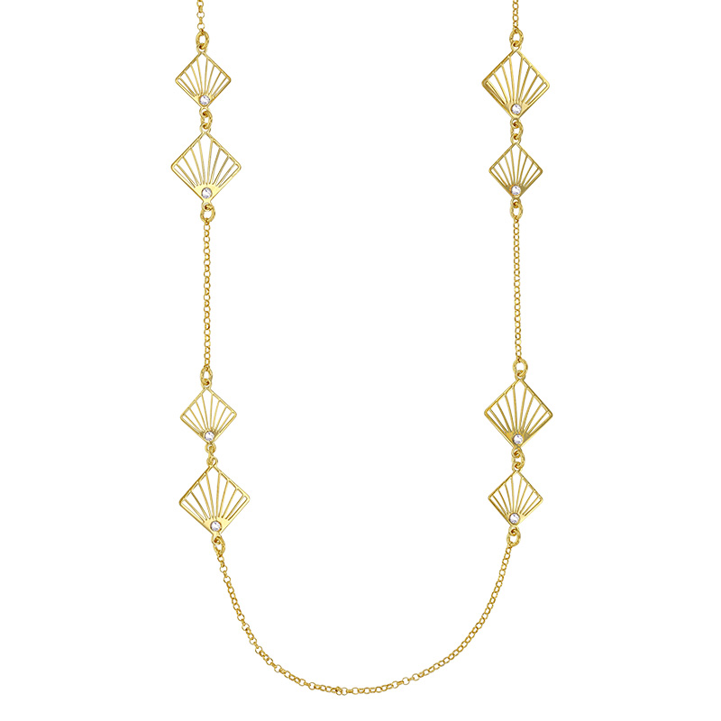 Collier motif palmette avec oxydes en argent 925/1000 doré