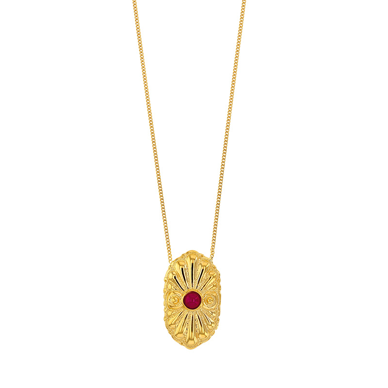 Collier NEO-BAROQUE en Argent 925/1000 doré orné d'un verre couleur rubis