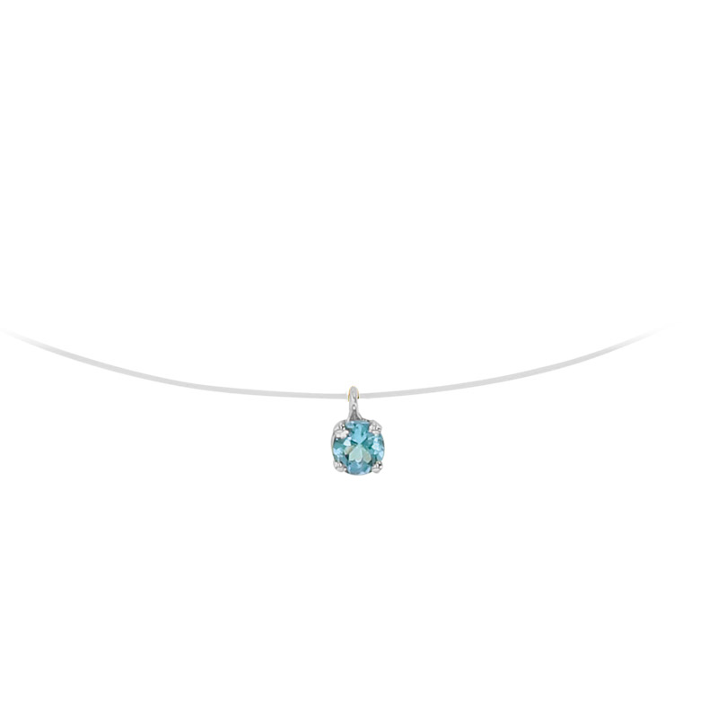 Collier nylon Or blanc 750/1000 et Topaze serti griffes 4mm